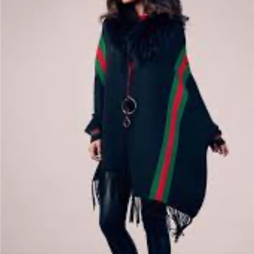 OO LALA fox cape with Gucci style stripe in red and green. OS - Picture 12 of 12